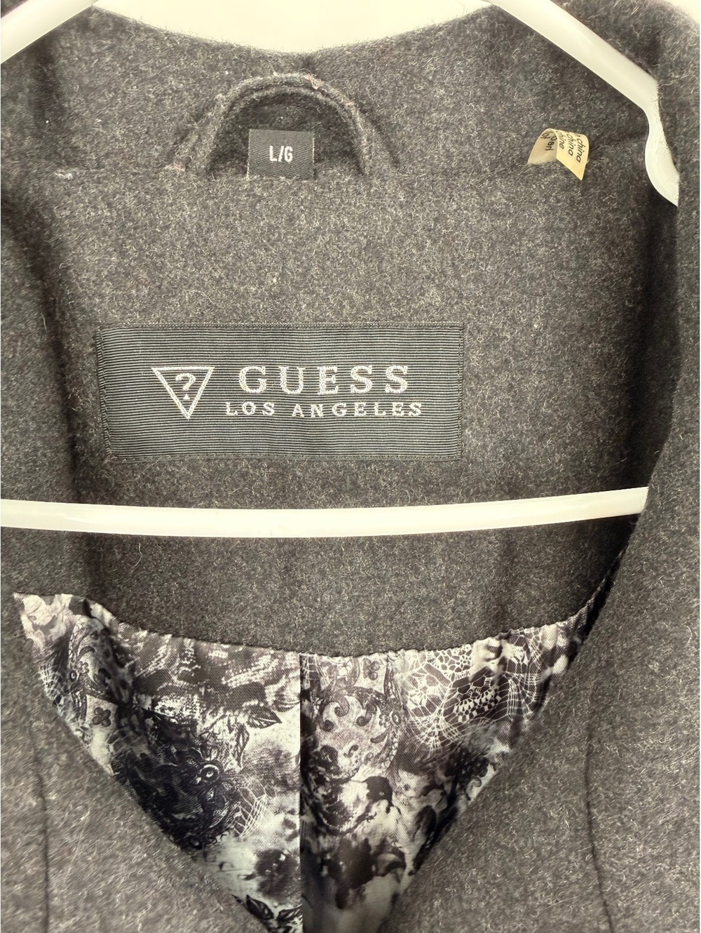 GUESS Los Angeles Y2K Charcoal Gray Wool Blend Ruffle Belted Coat Women’s L - Picture 3 of 3